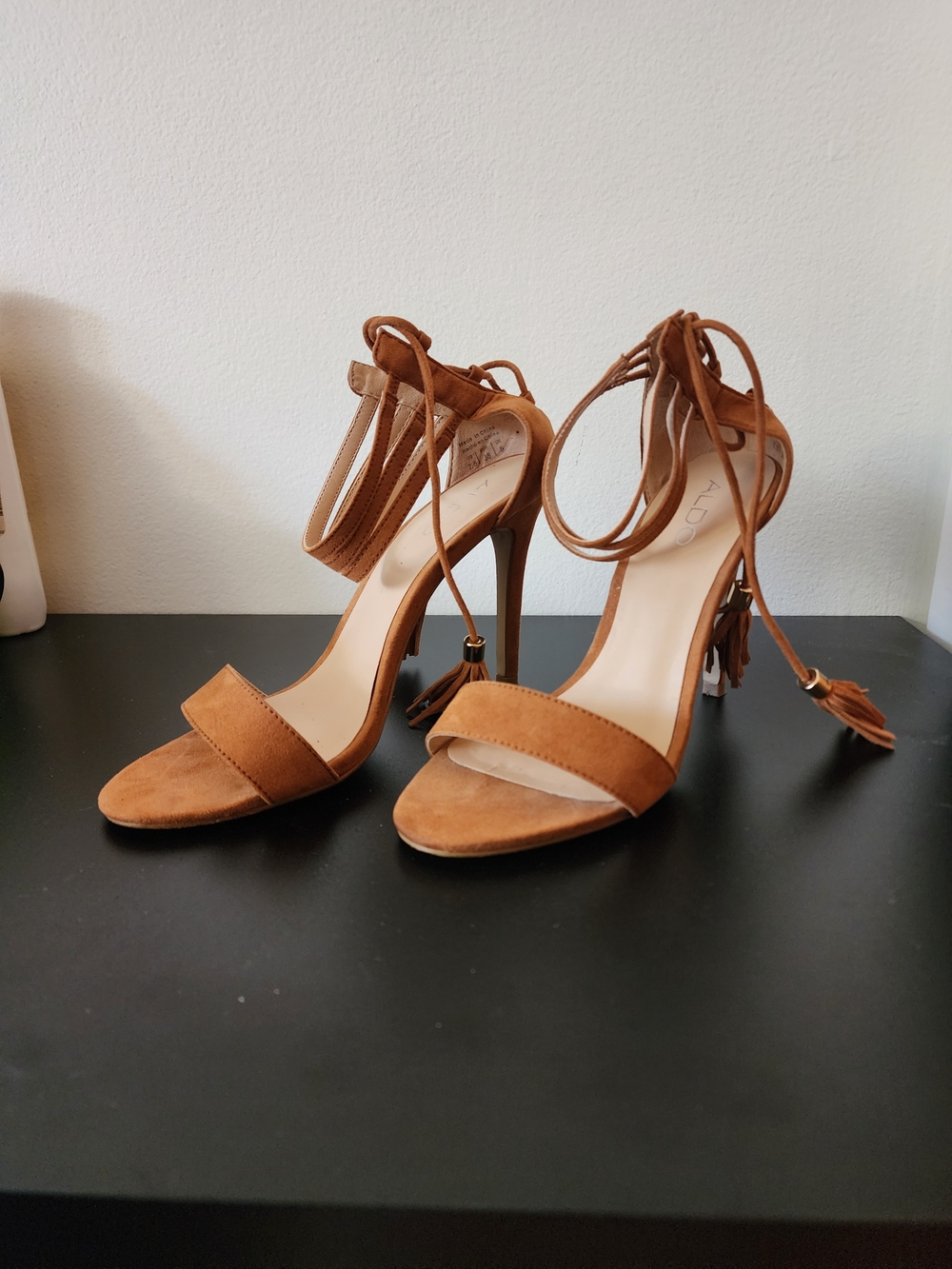 Aldo Tan Suede Lace-Up Stiletto Sandals